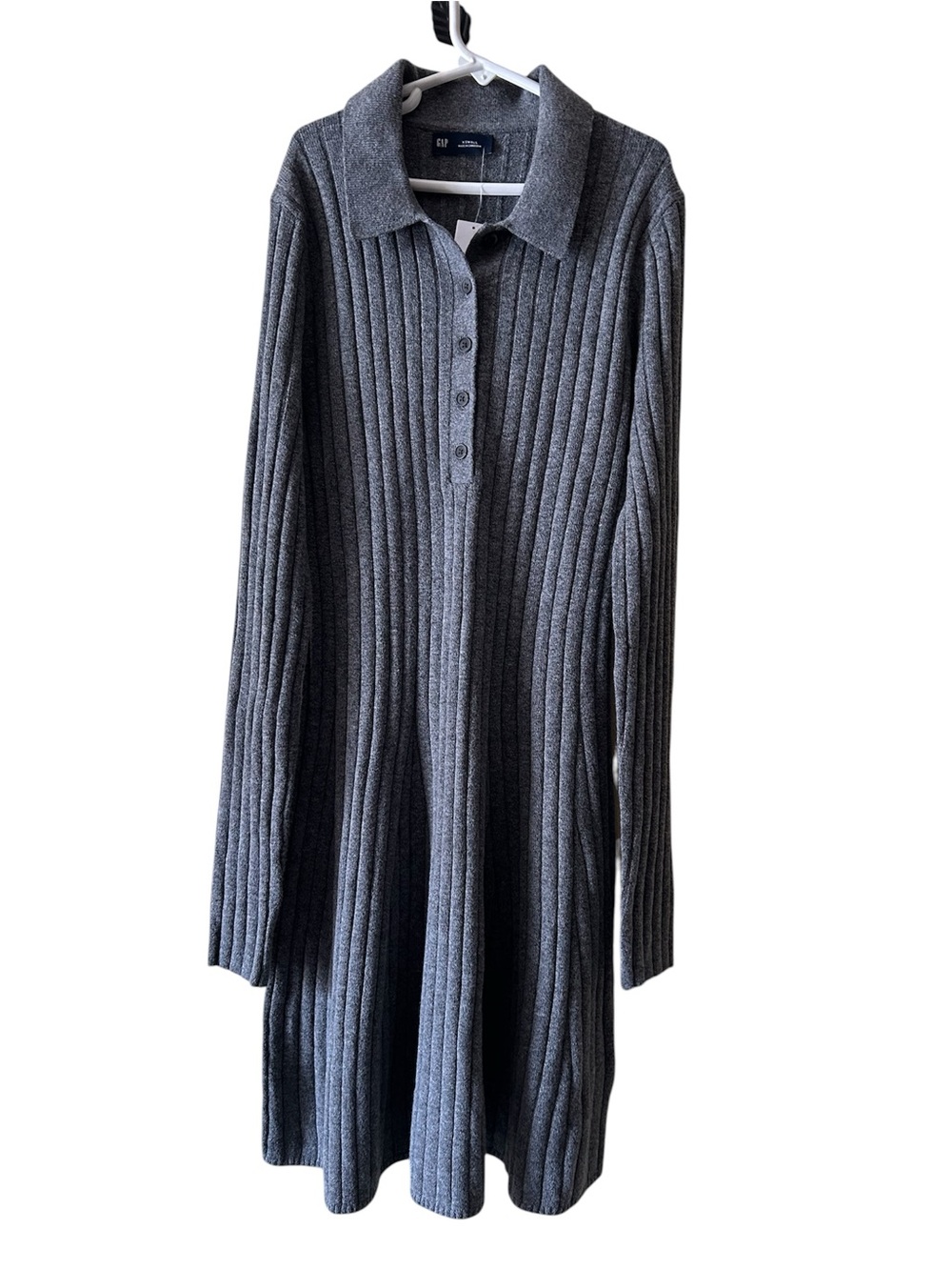 GAP Ribbed Knit Polo Midi Dress Girl Charcoal Gray